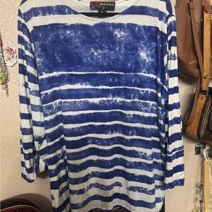 Blue and White Tie-Dye Striped Top